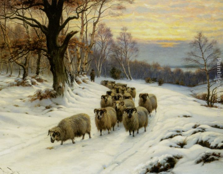 A Shepherd and his Flock on a Path in Winter painting - Wright Barker A Shepherd and his Flock on a Path in Winter art painting